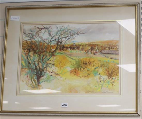 Alfred Hackney (1926-) watercolour, Autumn landscape, signed, 37 x 51cm
